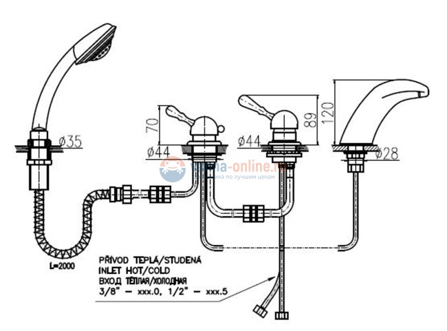 Смеситель для ванны и душа на 4 отверстия Rav-Slezak L071.5PSM, бронза