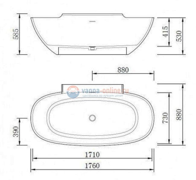 Ванна из искусственного камня NTBagno Genova NT311, 176 х 87 см