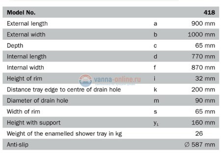 Поддон душевой Kaldewei Duschplan Mod.418-2 90 x 100 x h16 cм, 4318.3500.0001 Anti-slip