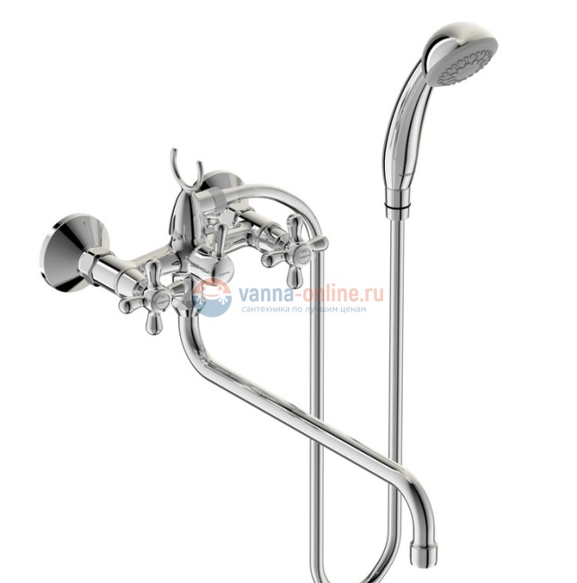 Смеситель Vidima РЕТРО (Retro) BA129AA для ванны и душа с душевым гарнитуром, поворотный излив, хром Смеситель Vidima РЕТРО (Retro) BA129AA для ванны и душа с душевым гарнитуром, поворотный излив, хром
