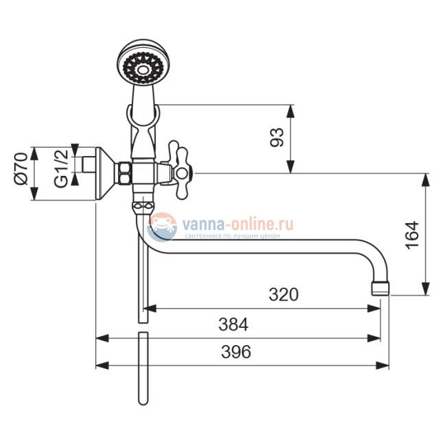 Смеситель Vidima РЕТРО (Retro) BA129AA для ванны и душа с душевым гарнитуром, поворотный излив, хром Смеситель Vidima РЕТРО (Retro) BA129AA для ванны и душа с душевым гарнитуром, поворотный излив, хром