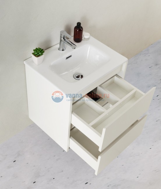 Тумба с раковиной Belbagno KRAFT 39-500/390-2C-SO-BO 50 cм подвесная с 2 ящиками, Bianco Opaco