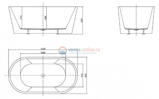 Ванна акриловая BelBagno BB202-1600-800, 160 х 80 см