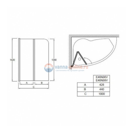 Шторка на ванну Jacob Delafon Adequation E46N96V-01R, левосторонняя