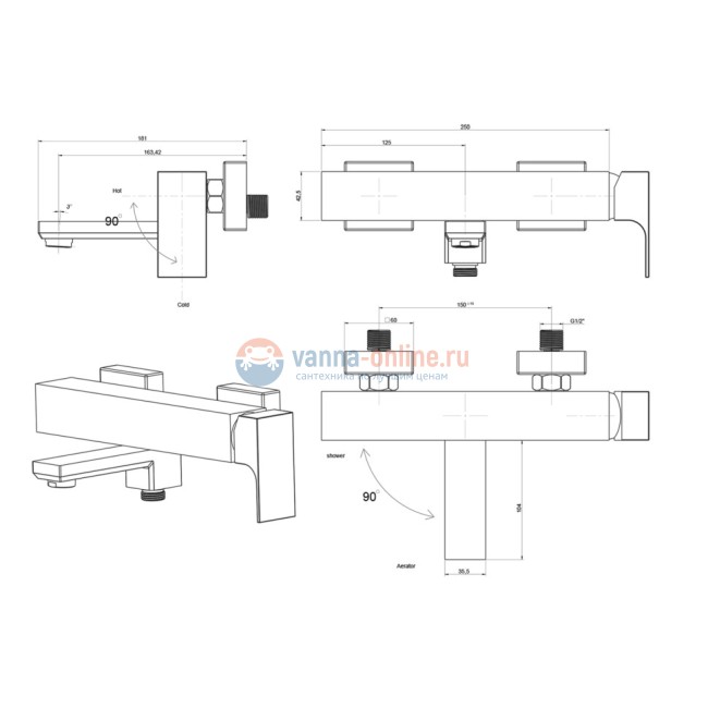 Смеситель для ванны Paini Grazia без аксессуара, хром Смеситель для ванны Paini Grazia без аксессуара, хром