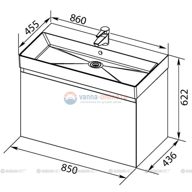 Тумба с раковиной Aquanet Нью-Йорк 85 00203947, цвет орех