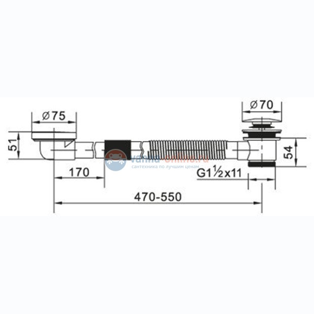 Слив-перелив Cezares для акриловой ванны медно-латунный CZR-STW1-02, бронза