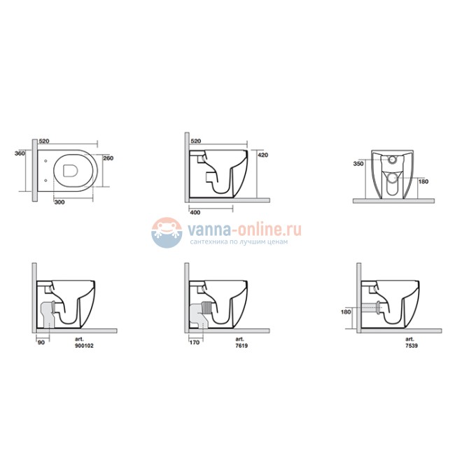 Kerasan Flo унитаз приставной БЕЗОБОДКОВЫЙ 52см, слив в стену, в комплекте с крепежом WB5N, цвет белый