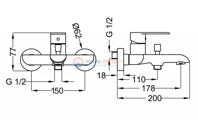 Смеситель для ванны и душа Cezares Furore FURORE-VM-01-Cr Смеситель для ванны и душа Cezares Furore FURORE-VM-01-Cr
