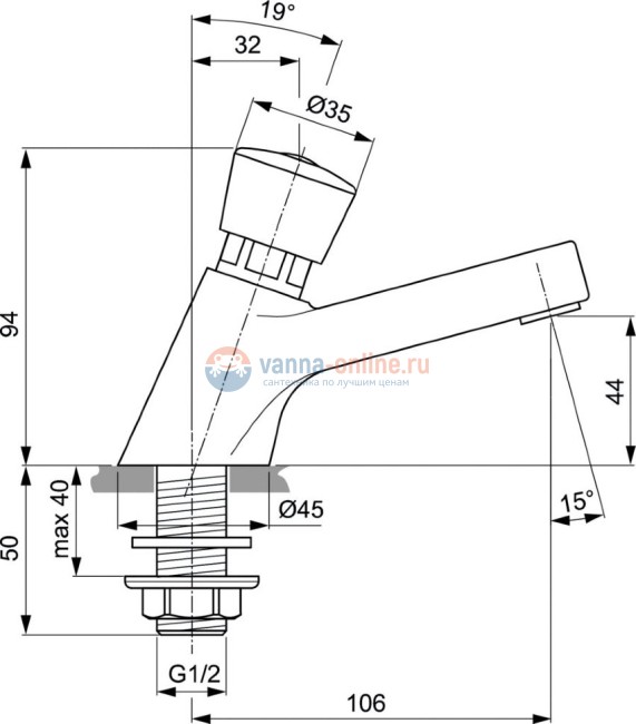 Нажимной набортный кран для умывальника Ideal Standard ALPHA A1328AA Нажимной набортный кран для умывальника Ideal Standard ALPHA A1328AA