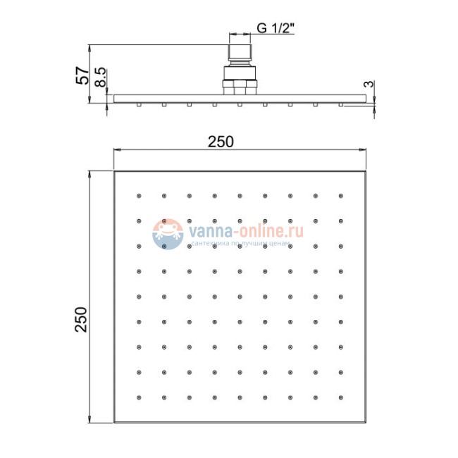 Верхний душ Paini 250 мм, квадратный