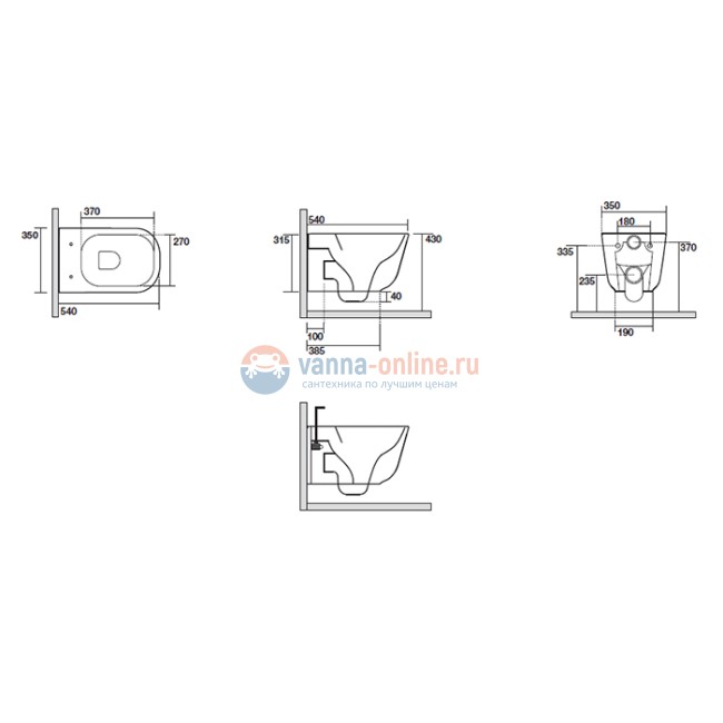 Kerasan Tribeca Унитаз подвесной 54х35см, безободковый, с системой экономии воды 3л, c креплением WB9N, цвет: белый