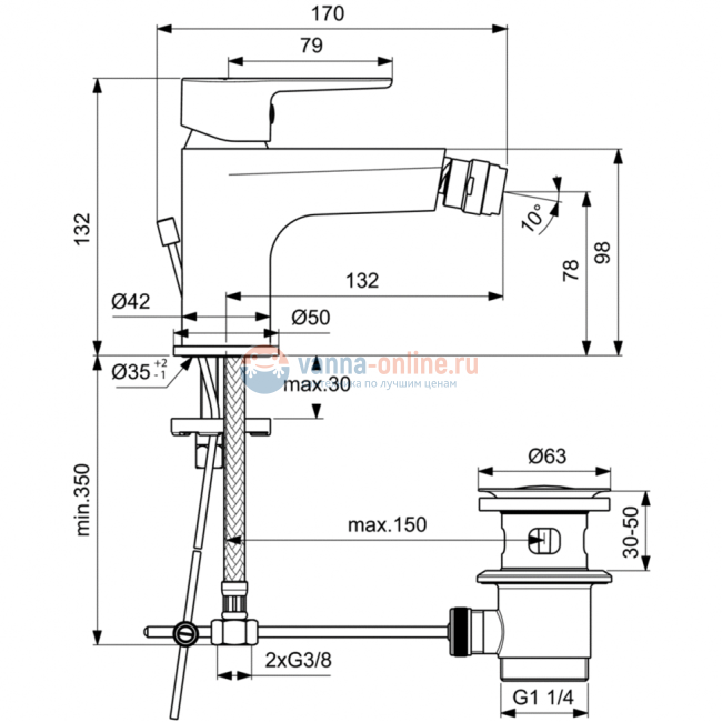 Смеситель для биде Ideal Standard SESIA BC206AA Смеситель для биде Ideal Standard SESIA BC206AA