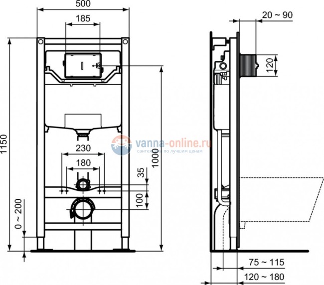Промо-комплект 3 в 1 Ideal Standard с подвесным унитазом TESI Rimless T355101 и инсталляцией PROSYS