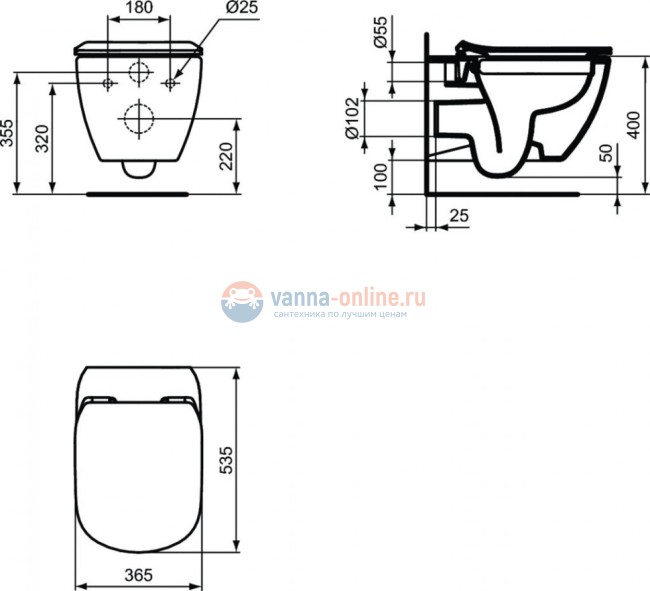 Промо-комплект 3 в 1 Ideal Standard с подвесным унитазом TESI Rimless T355101 и инсталляцией PROSYS