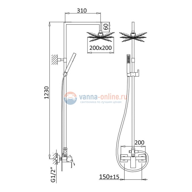 Душевая система Cezares Porta PORTA-CD-NOP, цвет черный матовый