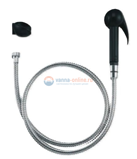 Гигиенический душ Jacob Delafon E75089-CP, лейка черного цвета с шлангом 1,25м и держателем Гигиенический душ Jacob Delafon E75089-CP, лейка черного цвета с шлангом 1,25м и держателем