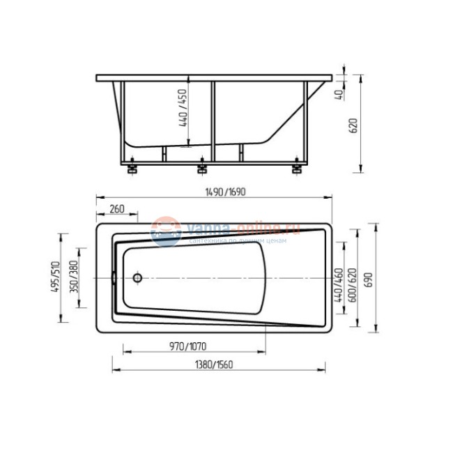 Ванна акриловая АКВАТЕК Либра 150x70 (без гидромассажа)