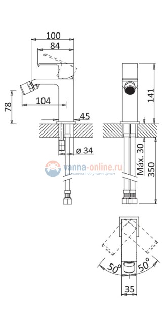 Смеситель для биде Cezares Porta PORTA-BS1-01-W0, хром Смеситель для биде Cezares Porta PORTA-BS1-01-W0, хром