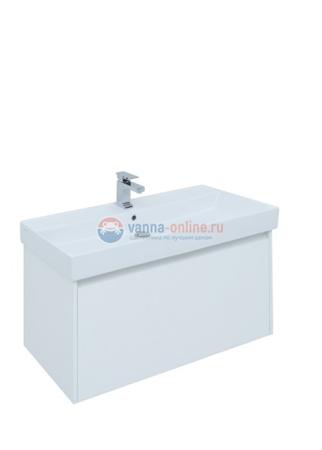 Тумба с раковиной Aquanet Nova Lite 100, 1 + 1 ящик в ящике, белый глянец