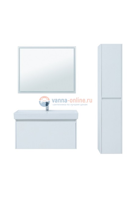 Тумба с раковиной Aquanet Nova Lite 100, 1 + 1 ящик в ящике, белый глянец