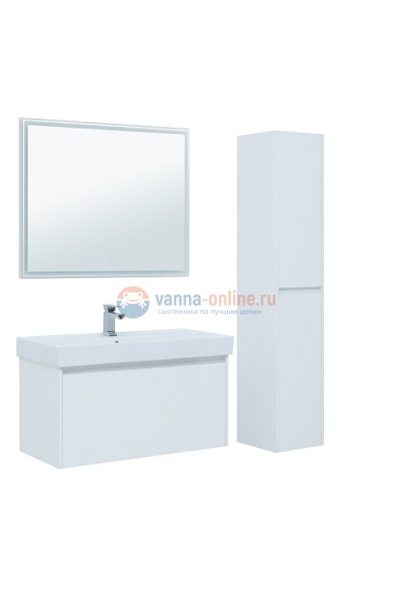 Тумба с раковиной Aquanet Nova Lite 100, 1 + 1 ящик в ящике, белый глянец