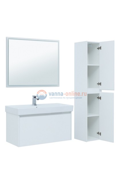 Тумба с раковиной Aquanet Nova Lite 100, 1 + 1 ящик в ящике, белый глянец