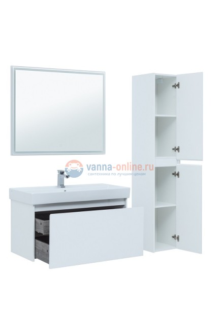 Тумба с раковиной Aquanet Nova Lite 100, 1 + 1 ящик в ящике, белый глянец