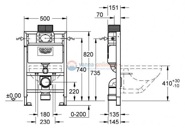 Монтажный блок Grohe Rapid SL 38526 для унитаза, высота 0.82 м