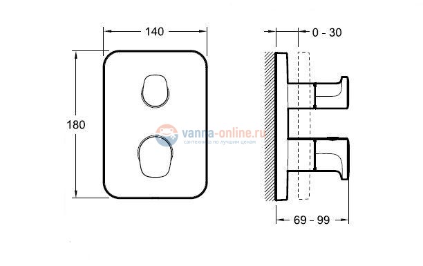 Смеситель термостатический Jacob Delafon Hybrid E75389-CP, для ванны и душа, внешняя часть Смеситель термостатический Jacob Delafon Hybrid E75389-CP, для ванны и душа, внешняя часть