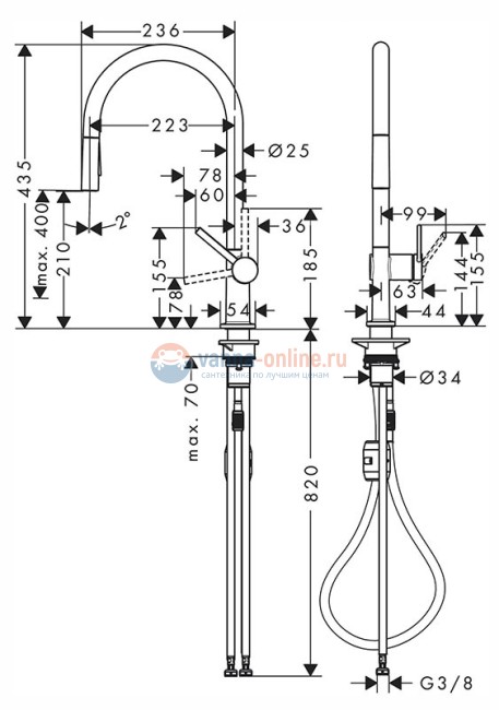 Кухонный смеситель Hansgrohe Talis M54, 72842000, с вытяжным изливом, 2 режима струи, хром
