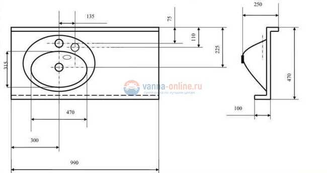 Раковина Отель 1000 от Акватон /3, 1A70083NOT01