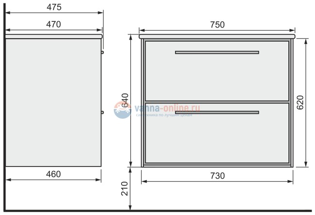 Тумба под раковину Raval Frame 75 Fra.01.75/P/DT, подвесная, дуб трюфель
