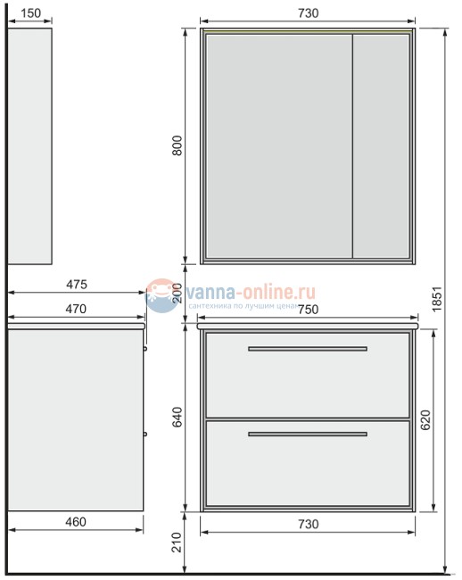 Тумба под раковину Raval Frame 75 Fra.01.75/P/DT, подвесная, дуб трюфель