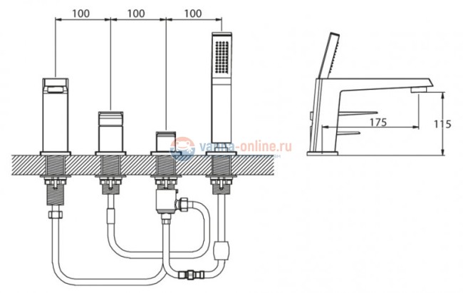 Смеситель для ванны BelBagno Arlie ARL-VIM4-CRM Смеситель для ванны BelBagno Arlie ARL-VIM4-CRM