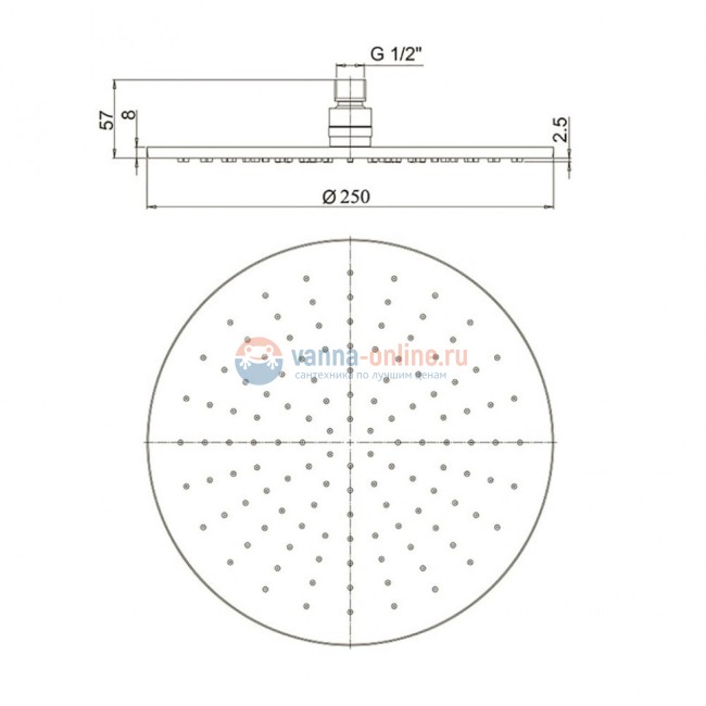 Верхний душ Paini 250 мм, круглая