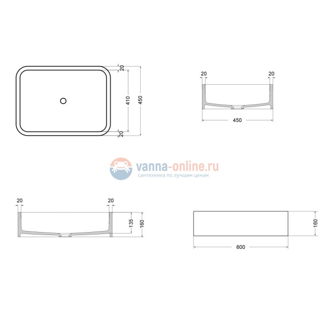 Раковина накладная AXA Cosa 600х450хh160мм.