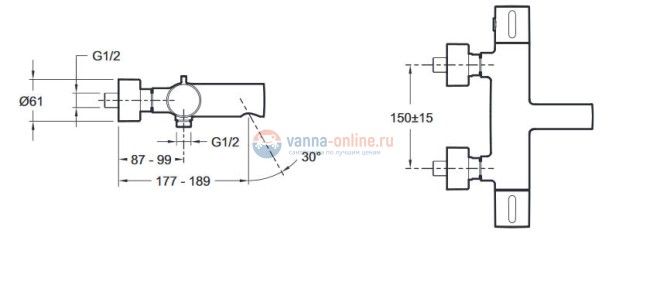Смеситель Jacob Delafon Cuff E78520-CP для ванны и душа, термостатический