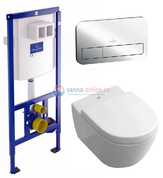 Инсталляция Villeroy&Boch с унитазом Subway 2.0 560010R1, сиденье микролифт клавиша хром, комплект Инсталляция Villeroy&Boch с унитазом Subway 2.0 560010R1, сиденье микролифт клавиша хром, комплект