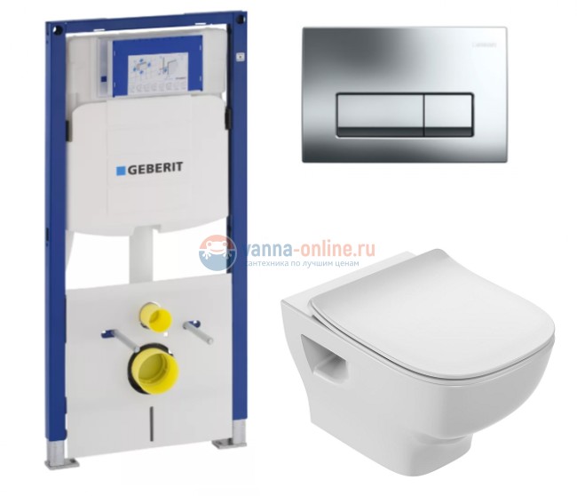 Инсталляция Geberit с безободковым унитазом Jacob Delafon Struktura EDF102-00, сиденье микролифт, комплект