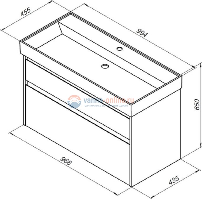 Тумба с раковиной Aquanet Nova Lite 100, 2 ящика, белый глянец