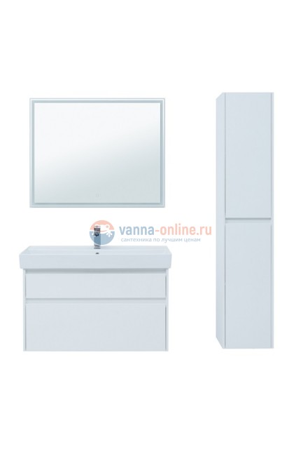 Тумба с раковиной Aquanet Nova Lite 100, 2 ящика, белый глянец