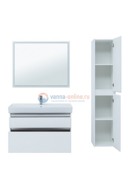 Тумба с раковиной Aquanet Nova Lite 100, 2 ящика, белый глянец