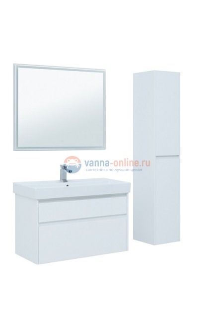 Тумба с раковиной Aquanet Nova Lite 100, 2 ящика, белый глянец