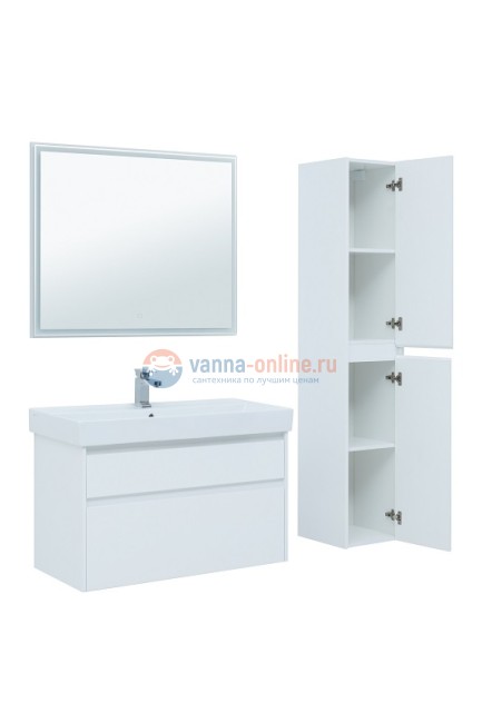 Тумба с раковиной Aquanet Nova Lite 100, 2 ящика, белый глянец
