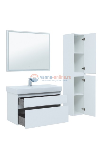 Тумба с раковиной Aquanet Nova Lite 100, 2 ящика, белый глянец