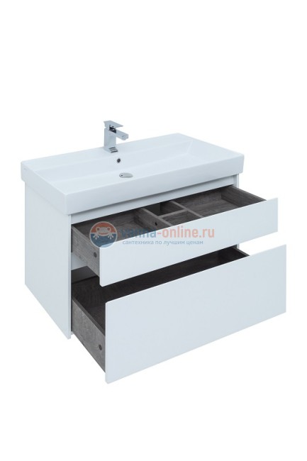 Тумба с раковиной Aquanet Nova Lite 100, 2 ящика, белый глянец
