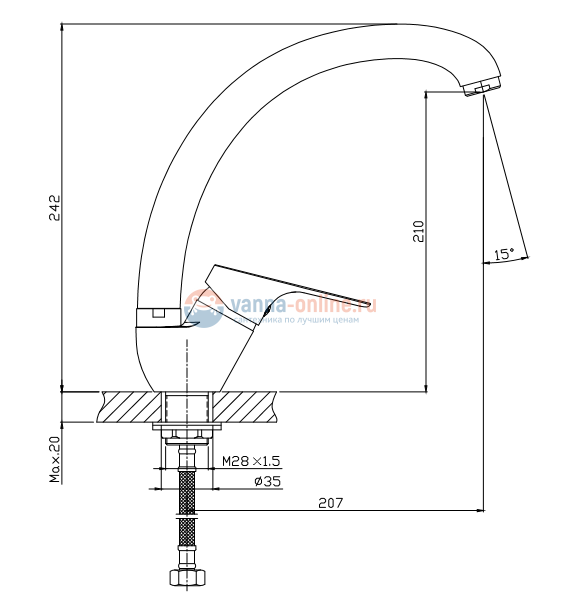 Смеситель Orange Dia M45-002cr для кухонной мойки