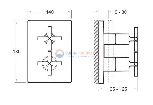 Смеситель термостатический Jacob Delafon Classic E75395-CP, для ванны и душа, внешняя часть