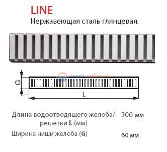 Решетка AlcaPlast Line-300 глянцевая/матовая Решетка AlcaPlast Line-300 глянцевая/матовая